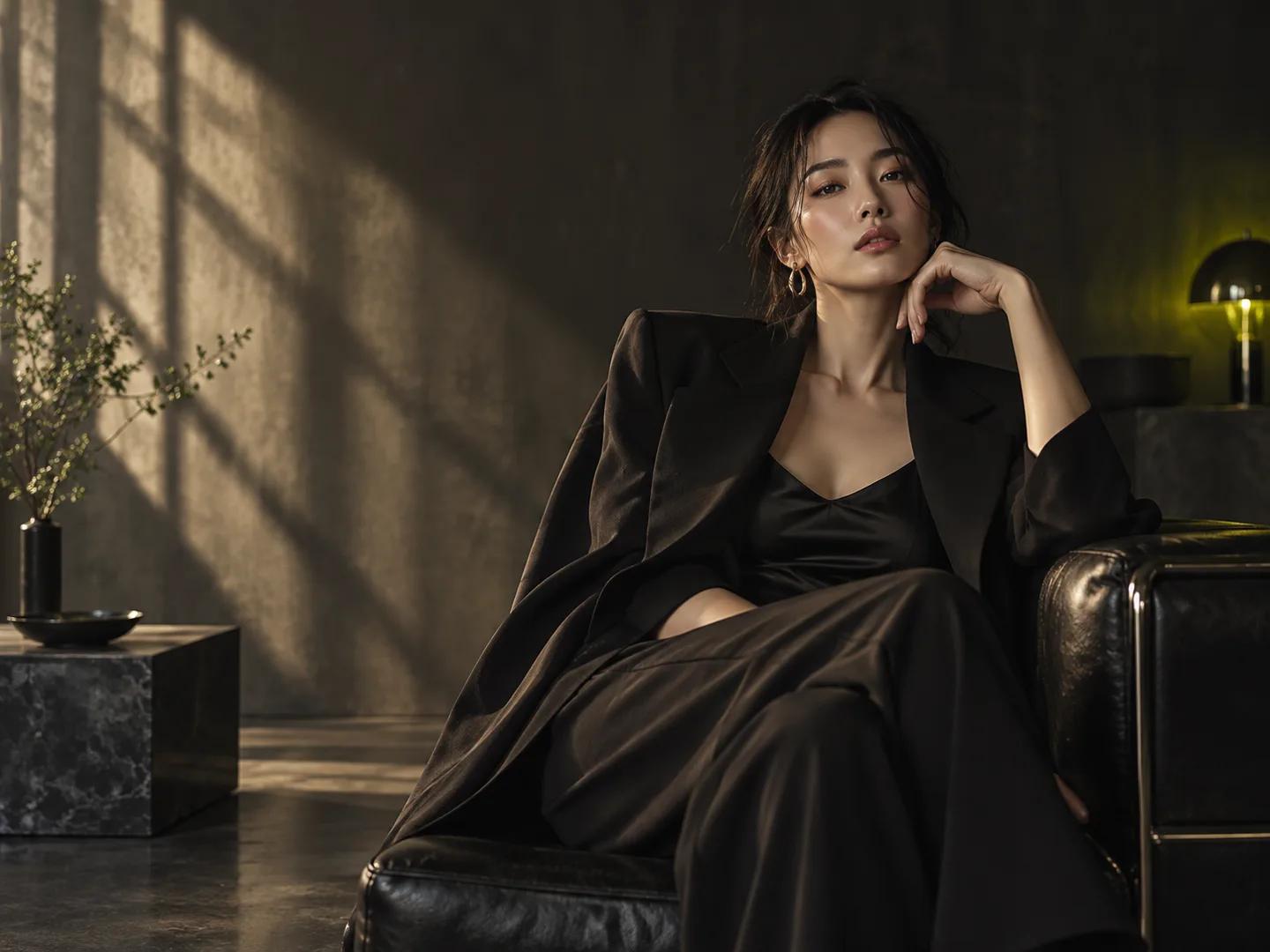 A warm editorial portrait with sculpted light and a calm background