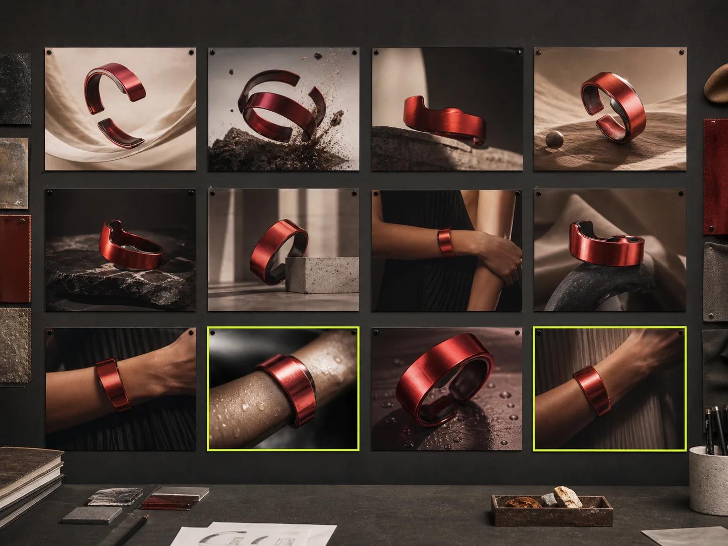 Contact sheet showing brief, reference selection, route generation, evaluation, focused repair, and final quality control